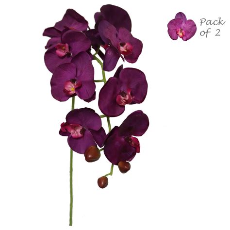 Set Of 2 Artificial Phalaenopsis Orchid Stem With 9 Realistic Silk