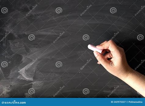 Human Hand Holding White Chalk On Blackboard Chalkboard Black Board