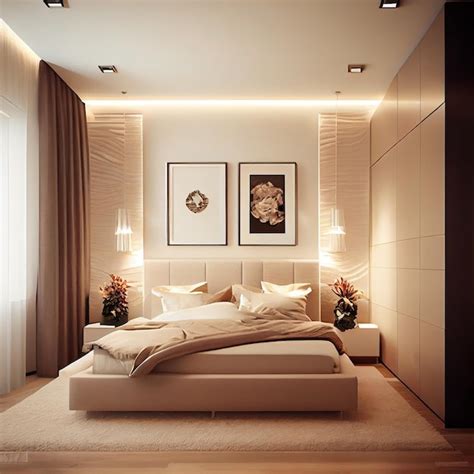 Premium AI Image | Beige Minimalist Modern Bedroom Interior Design ...