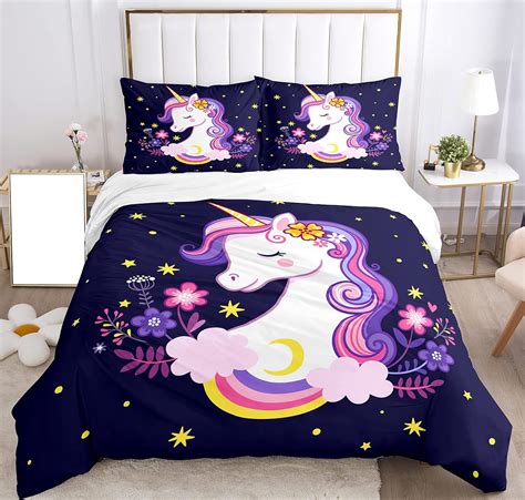 Shuaig Housse De Couette Licorne Parure De Lit Pour Enfant Motif