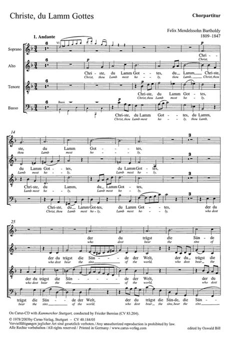 Christe Du Lamm Gottes MWV A 5 Von Felix Mendelssohn Bartholdy Et Al