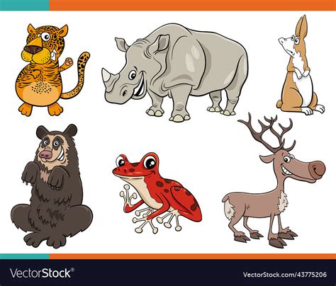 Cartoon funny wild animals comic characters set Vector Image