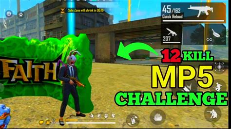 ONLY MP5 CHALLENGE SOLO VS SQUAD RANKED MATCH IN FREE FIRE 12 KILL