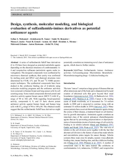 Pdf Design Synthesis Molecular Modeling And Biological