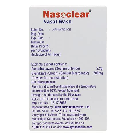 Nasoclear Nasal Wash Sachet 30 Gm 3 Gm X 10 Sachet Price Uses Side