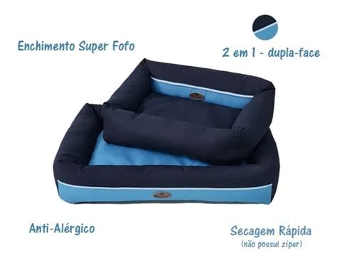 Cama Cachorro Gato Caminha Pet Dupla Face Lavável Média Cor Azul