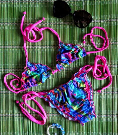 BIKINI PREMIUM MADE IN BRAZIL TRIANGLE TOP TIE SIDE SCRUNCHY BOTTOM MEDIUM NEON Clothing