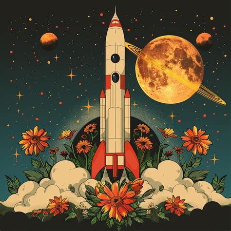 Premium Photo There Is A Picture Of A Space Rocket With Flowers And