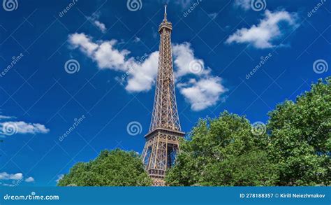 Eiffel Tower From Siene River Waterfront In Paris Timelapse Hyperlapse