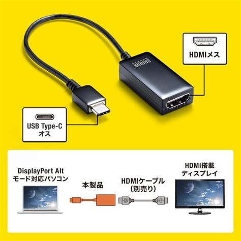 サンワサプライsanwa Supply Usb Type C Hdmi変換アダプタ4k60hzhdr対応 Ad Alchdr02