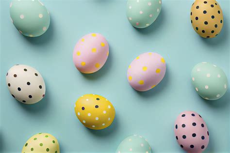 Polkadot Easter Eggs Seamless Flat Lay Top View Stock Photo