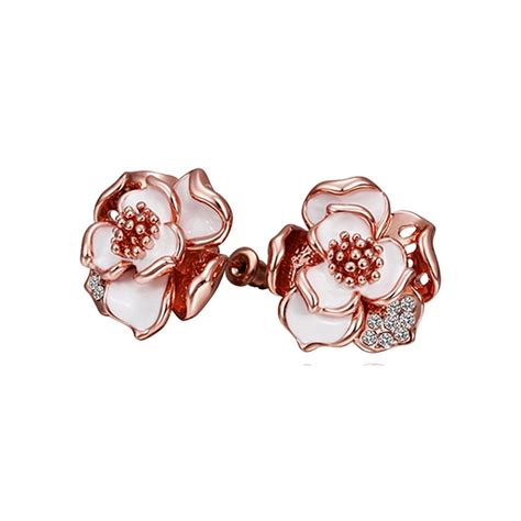 Rose Gold Plated Rose Shaped Stud Earrings Enriched With Swarovski