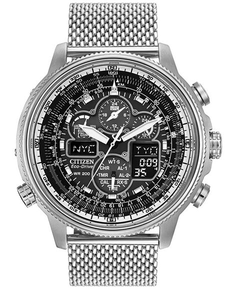 Citizen Mens Chronograph Navihawk Eco Drive Stainless Steel Mesh