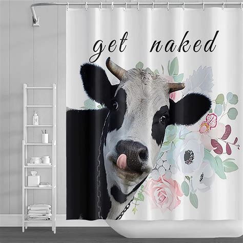 Farmhouse Highland Cow Shower Curtains For Bathroom Flowers Shower Curtain Get Naked Leaf Fabric
