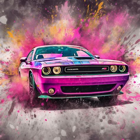 Premium AI Image | A painting of a purple car with a pink paint splatter generative ai