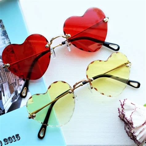 Diamond Cut Tinted Rimless Heart Shaped Metal Frame Sunglasses Etsy