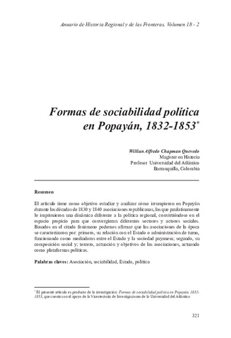 Pdf Formas De Sociabilidad Política En Popayán 1832 1853 Willian