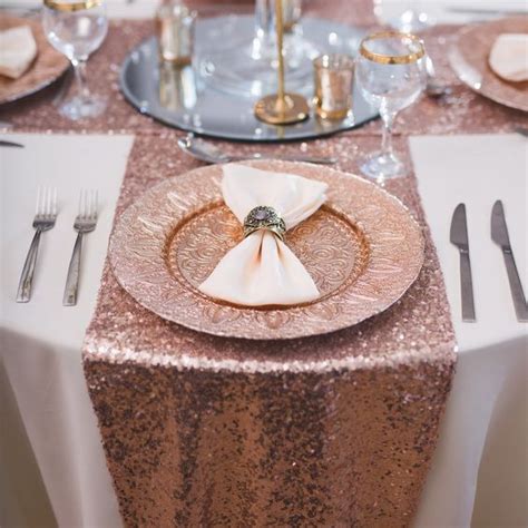 Blush Pink Rose Gold Sequined Table Runner Sequin Table Runner Wedding