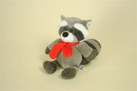 Peluche Raton Laveur Gris Echarpe Rouge Kinder