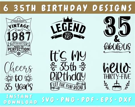 35th Birthday Svg Bundle 6 Designs 35th Birthday Shirt Svg Etsy