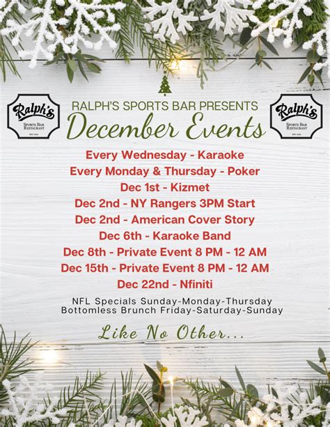 December 2023 Events – Ralph's Sports Bar