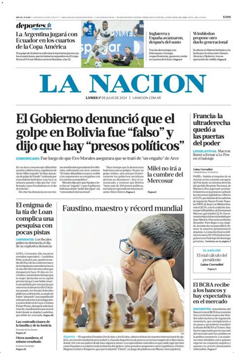 Periódico La Nación Argentina Periódicos De Argentina Edición De Lunes 1 De Julio De 2024