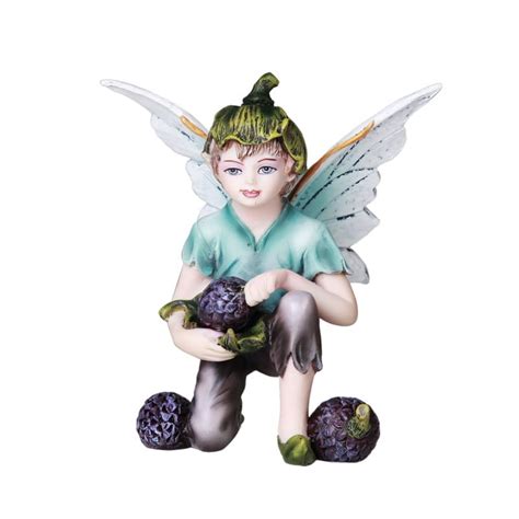 Pacific Giftware Fairy Garden Flower Boy Fairy with Blue Berries Decorative Mini Garden of ...