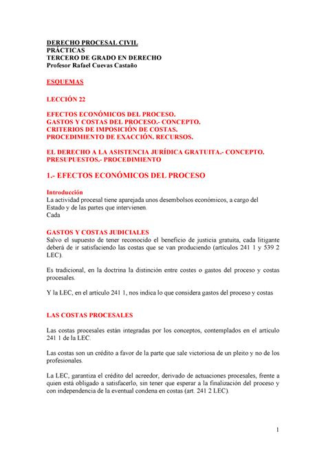 Esquemas L Efectos Economicos Del Proceso Derecho Procesal Civil