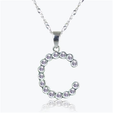 Sterling Silver C Initial Necklace Made With Swarovski Crystals