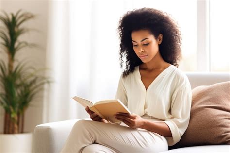 Premium Photo Pensive Relaxed African American Woman Reading A Book