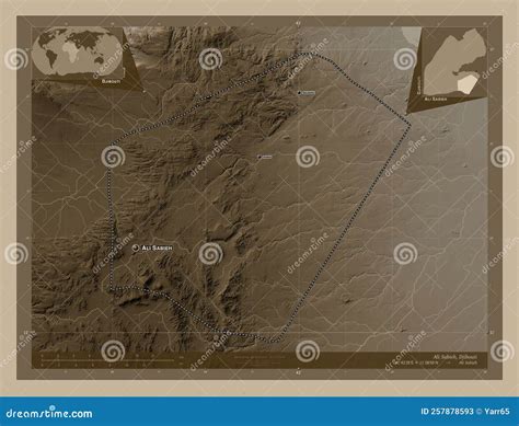 Ali Sabieh Djibouti Sepia Labelled Points Of Cities Stock