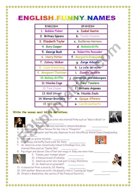 Funny English names - ESL worksheet by cristinasuma