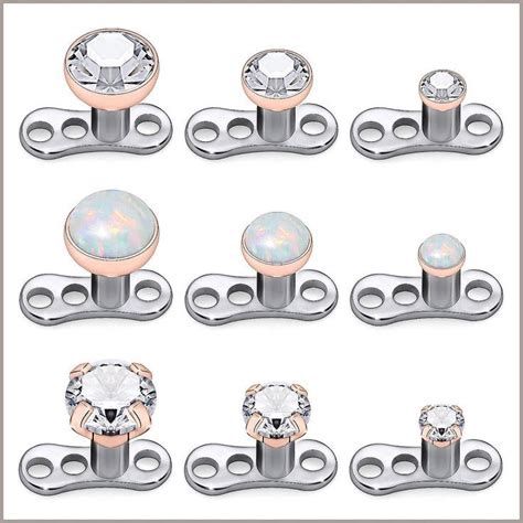 Kridzisw 9pcs Opal Stone Dermal Anchor Tops And Base 316L Surgical