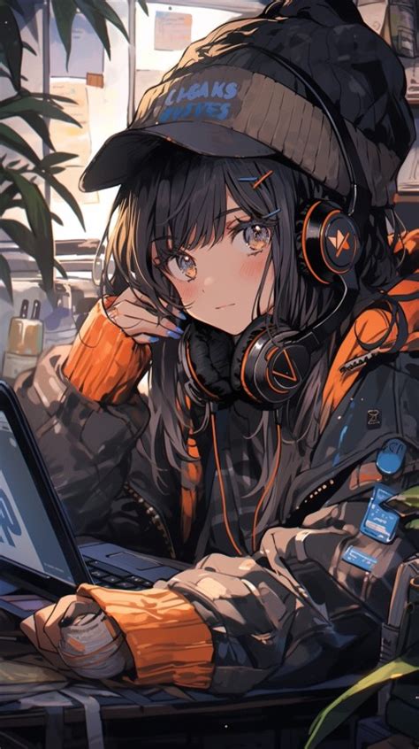 Cute Happy Anime Girl using Laptop Computer Aesthetic (643) - Photo ...