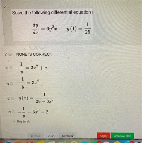 Solved 20 Solve The Following Differential Equation 1 Dy