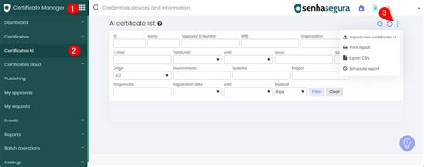 How to access A1 certificate list - Certificate Manager - senhasegura ...