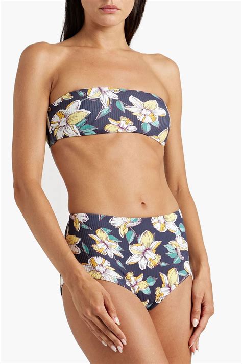 EBERJEY Floral Print Ribbed Bandeau Bikini Top THE OUTNET