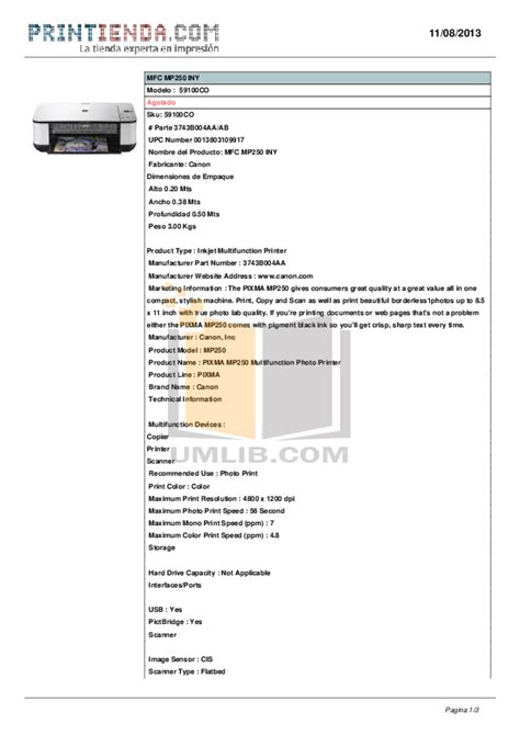 Download free pdf for Canon PIXMA MP250 Multifunction Printer manual