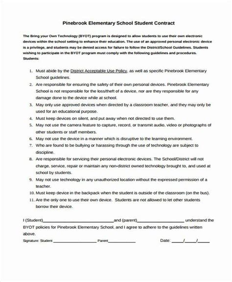 Free Printable Academic Student Contract