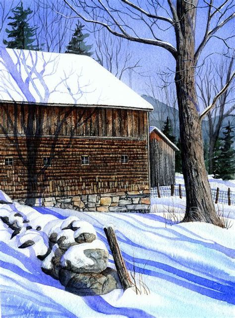 Pin On Art Landscapes Winter Painting Watercolor Barns Painting Snow