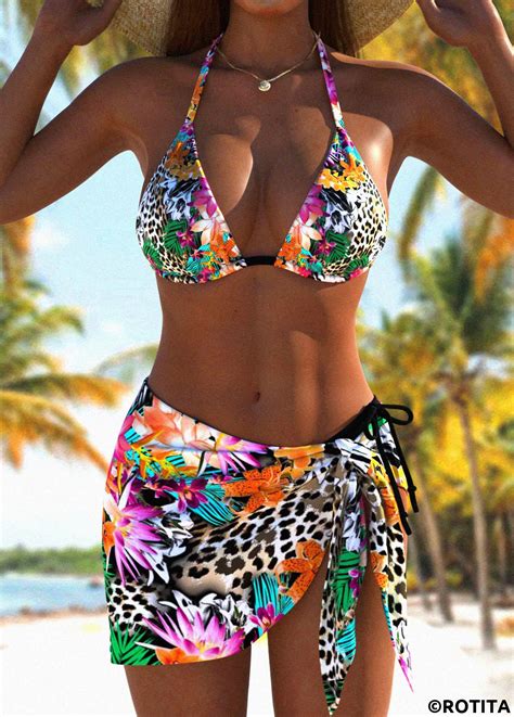 ROTITA Tie Multi Color Floral Print Bikini Set