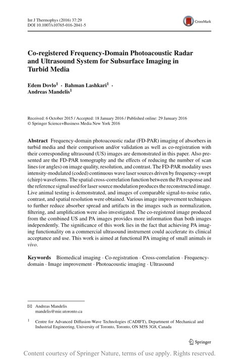 Co Registered Frequency Domain Photoacoustic Radar And Ultrasound