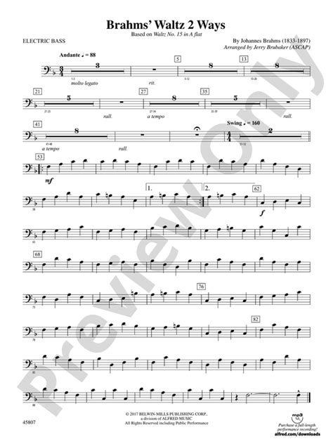 Brahms Waltz 2 Ways Electric Bass Electric Bass Part Digital Sheet Music Download