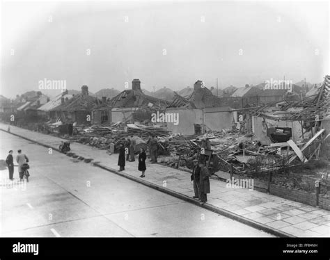 WWII: LONDON BOMBING. /nA street in London after a V-2 explosion, 1944 ...