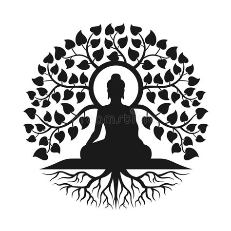 Black Buddha Meditation Under Bodhi Tree With Leaf And Root Abstract