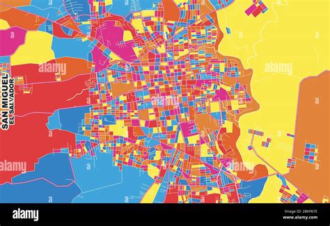 Colorful vector map of San Miguel, San Miguel, El Salvador. Art Map template for selfprinting ...