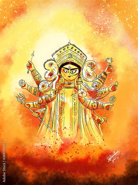 Bagbazar Durga Puja Idol Illustration Stock Illustration | Adobe Stock