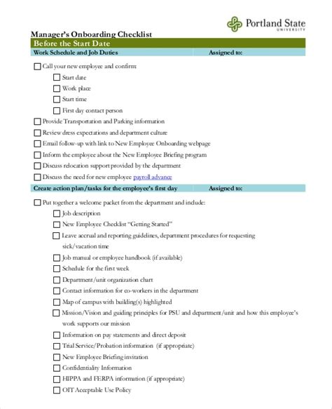 Onboarding Checklist Template Word