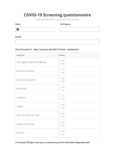 COVID 19 Screening Questionnaire Form Fill Out And Sign Printable PDF