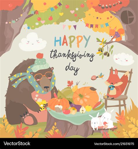 Cute animals celebrating thanksgiving day in the Vector Image